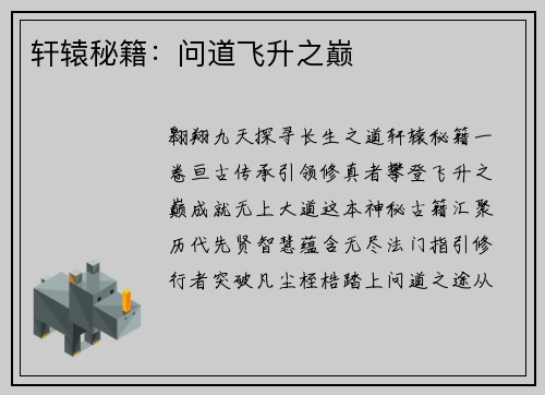 轩辕秘籍：问道飞升之巅